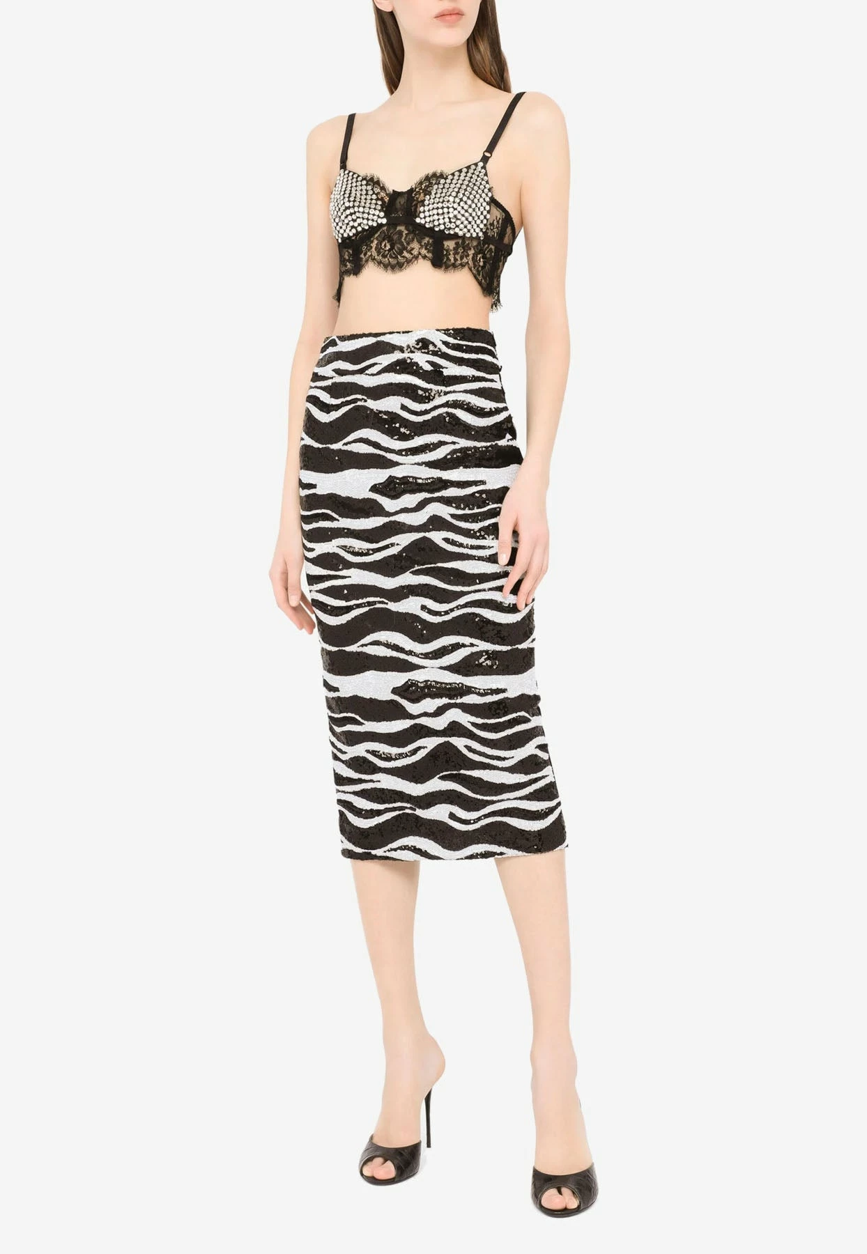 Dolce & Gabbana Sequins Embellished Midi Pencil Skirt In Chantilly Lace Monochrome 3 Dolce & Gabbana Sequins Embellished Midi Pencil Skirt In Chantilly Lace Monochrome - Image 3