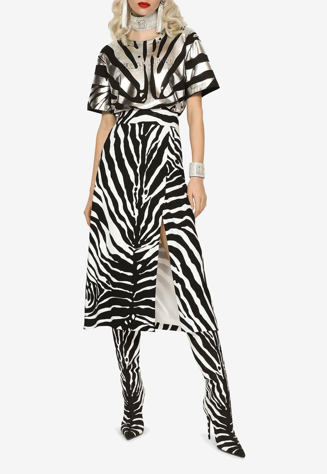 Dolce & Gabbana Zebra Print Cady Midi Skirt Monochrome 3 Dolce & Gabbana Zebra Print Cady Midi Skirt Monochrome - Image 3