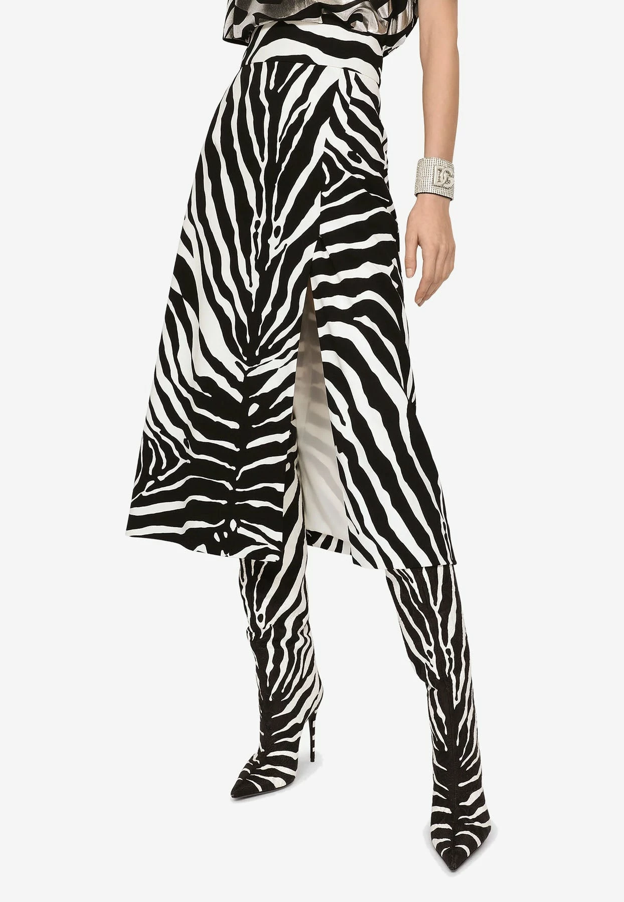 Dolce & Gabbana Zebra Print Cady Midi Skirt Monochrome 2 Dolce & Gabbana Zebra Print Cady Midi Skirt Monochrome - Image 2