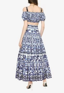 Dolce & Gabbana Majolica Print Poplin Midi Skirt Blue -Evening Dresses Popular Store F4CELT 20HH5BD 20HA3TN 202