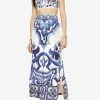 Dolce & Gabbana Majolica Print High-Waist Midi Skirt Blue