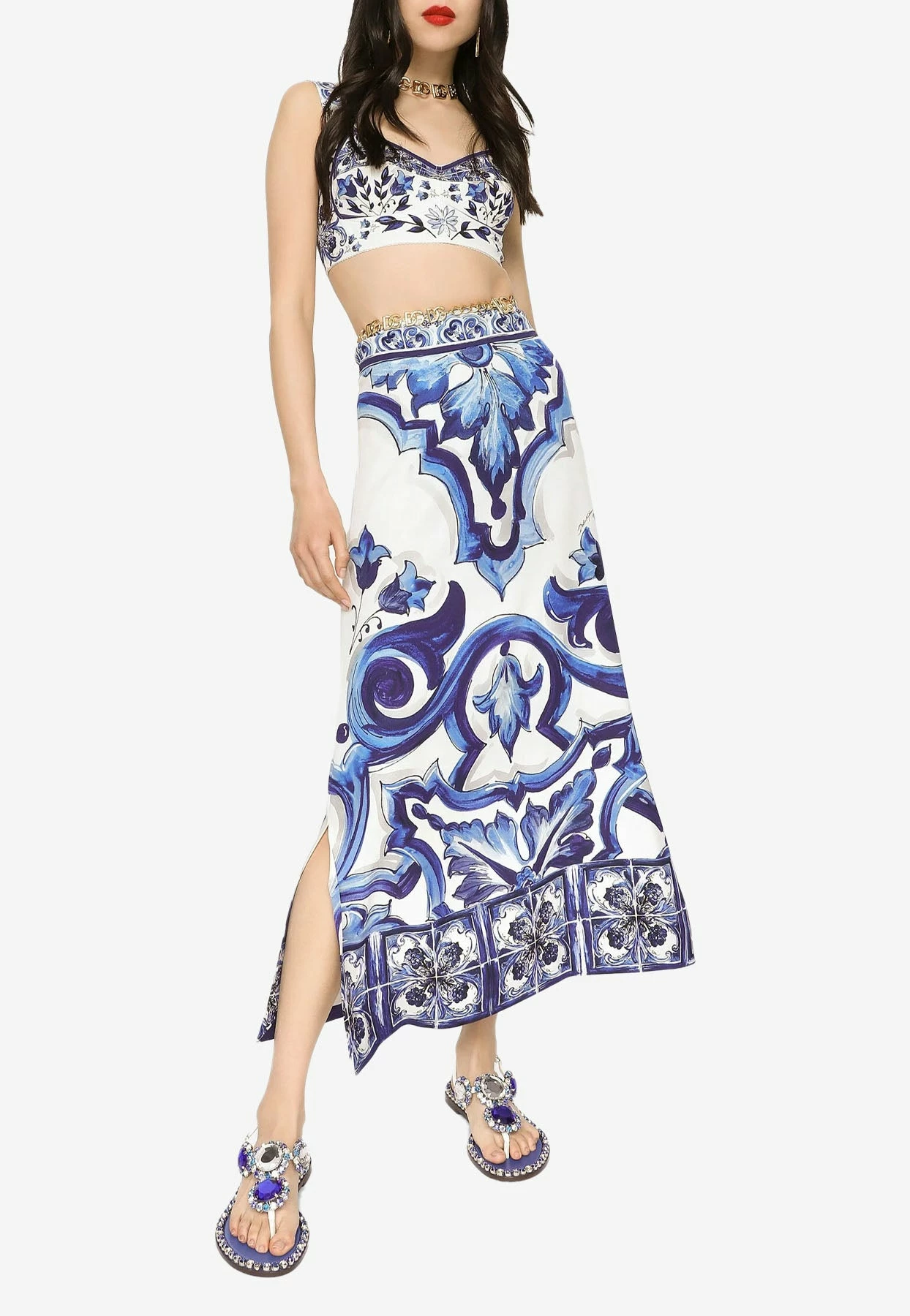 Dolce & Gabbana Majolica Print High-Waist Midi Skirt Blue 2 Dolce & Gabbana Majolica Print High-Waist Midi Skirt Blue - Image 2