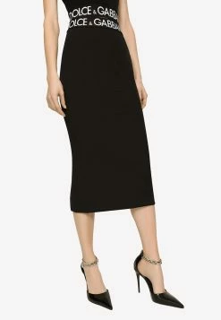Dolce & Gabbana Logo Waistband Midi Pencil Skirt Black