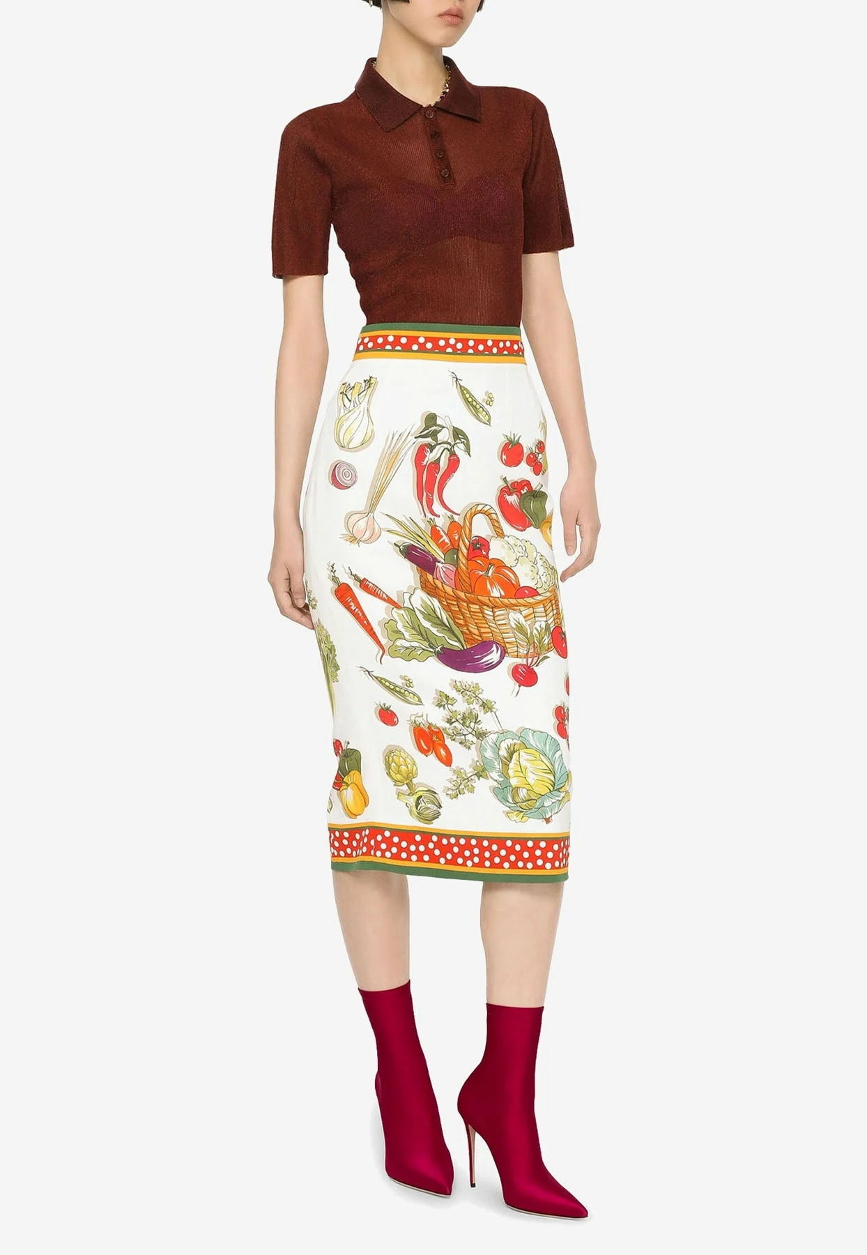 Dolce & Gabbana Vegetable Print Silk Pencil Skirt Multicolor 2 Dolce & Gabbana Vegetable Print Silk Pencil Skirt Multicolor - Image 2