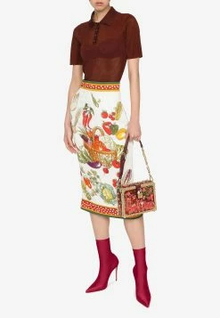 Dolce & Gabbana Vegetable Print Silk Pencil Skirt Multicolor