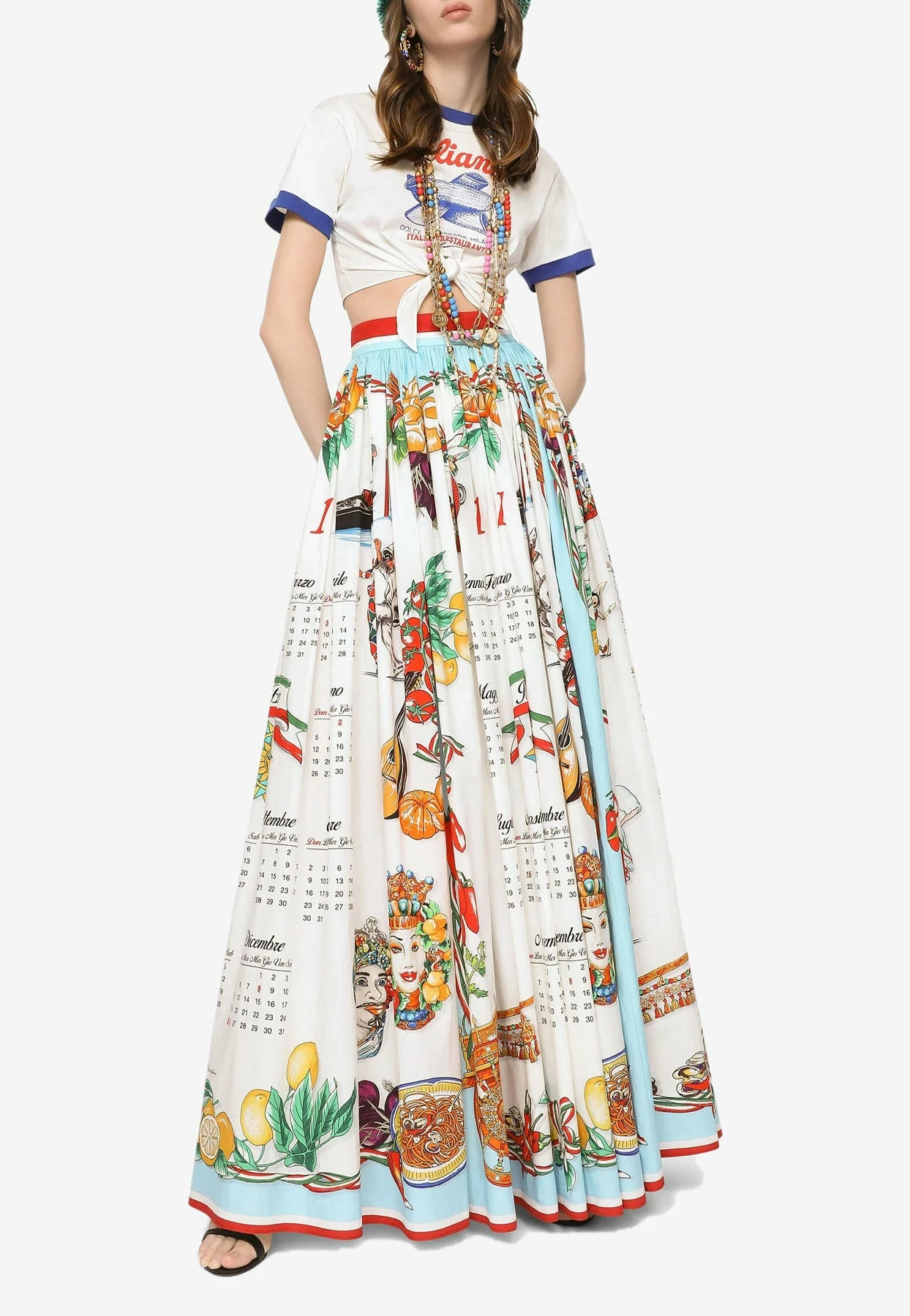 Dolce & Gabbana Calendar Print Pleated Maxi Skirt Multicolor 1 Dolce & Gabbana Calendar Print Pleated Maxi Skirt Multicolor