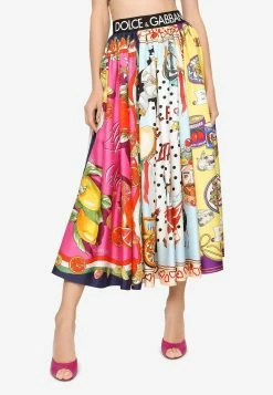 Dolce & Gabbana Mixed Panels Pleated Midi Skirt Multicolor