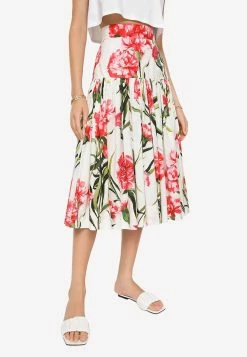 Dolce & Gabbana Carnation Print Pleated Midi Skirt Multicolor