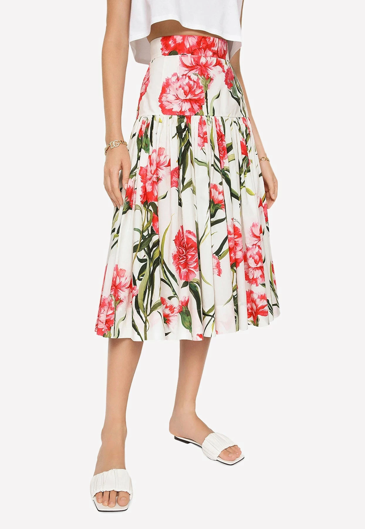 Dolce & Gabbana Carnation Print Pleated Midi Skirt Multicolor 1 Dolce & Gabbana Carnation Print Pleated Midi Skirt Multicolor