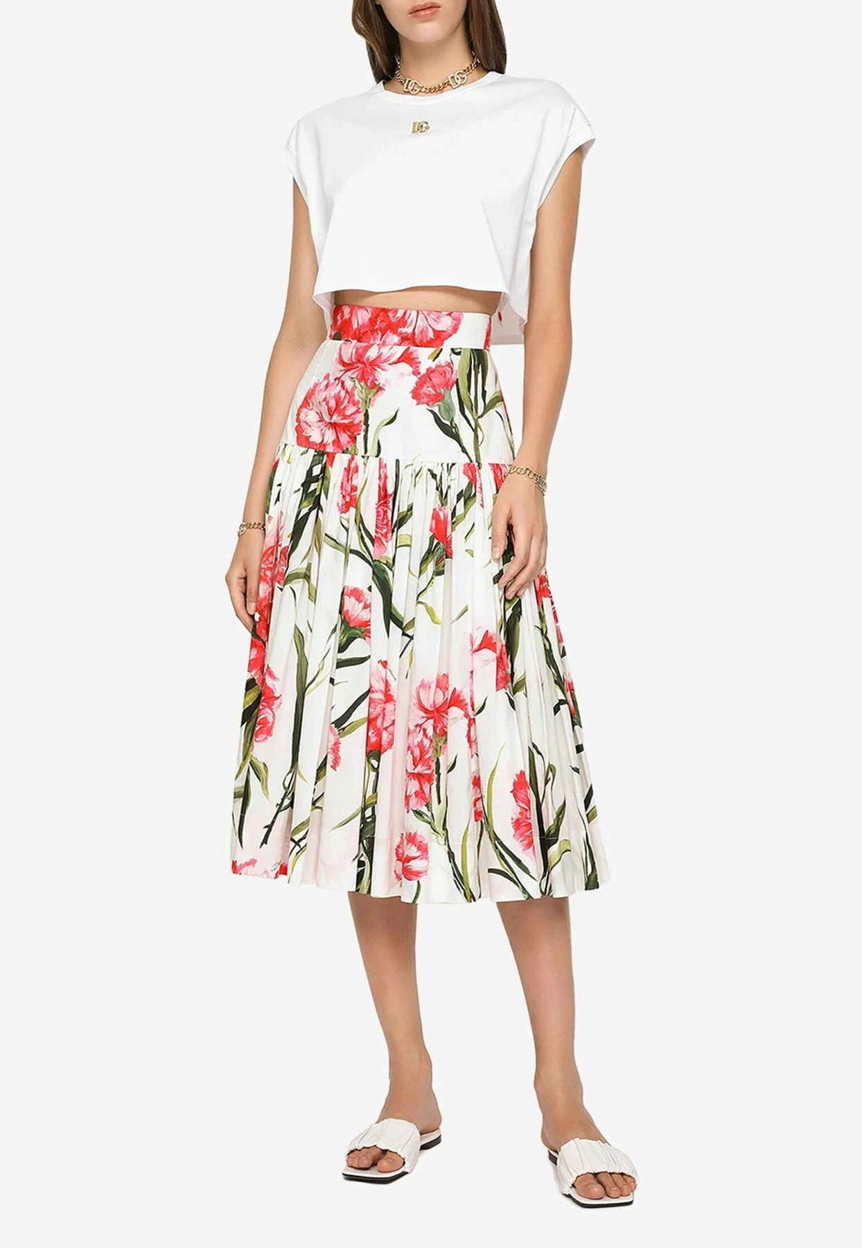 Dolce & Gabbana Carnation Print Pleated Midi Skirt Multicolor 2 Dolce & Gabbana Carnation Print Pleated Midi Skirt Multicolor - Image 2