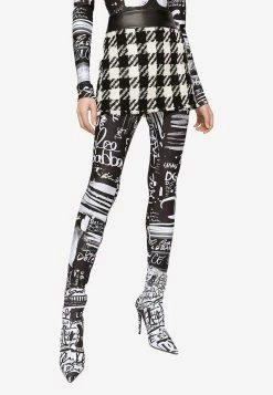 Dolce & Gabbana Leather-Trimmed Houndstooth Tweed Mini Skirt Monochrome