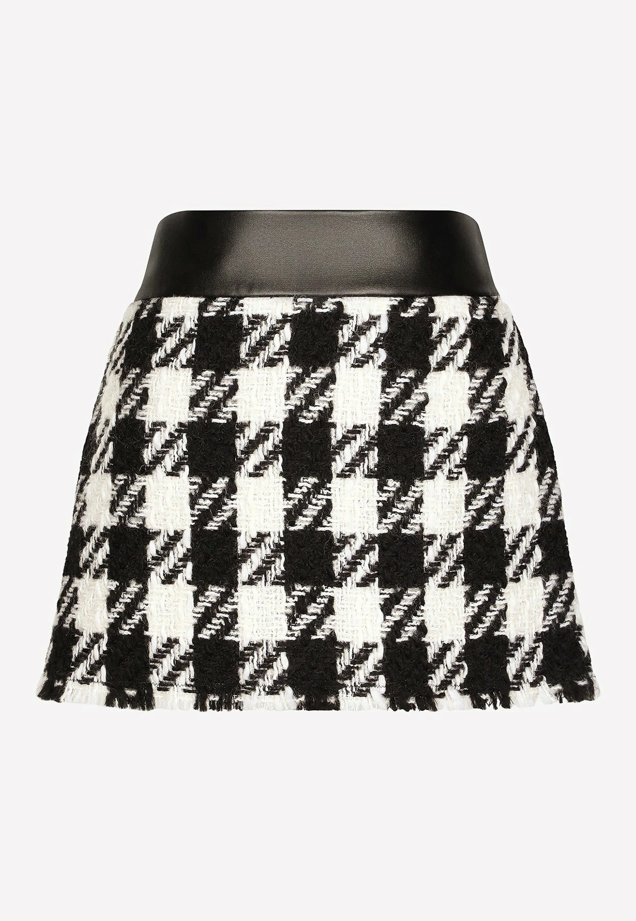 Dolce & Gabbana Leather-Trimmed Houndstooth Tweed Mini Skirt Monochrome 4 Dolce & Gabbana Leather-Trimmed Houndstooth Tweed Mini Skirt Monochrome - Image 4