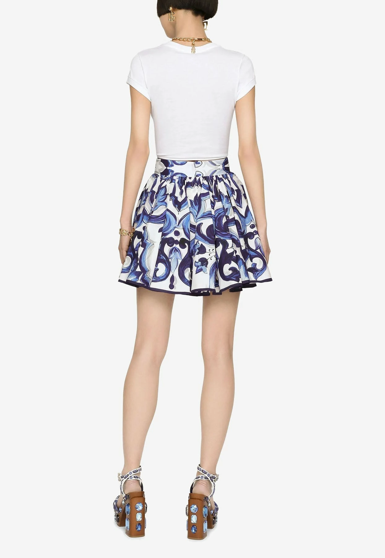 Dolce & Gabbana Majolica Print Pleated Mini Poplin Skirt Blue 4 Dolce & Gabbana Majolica Print Pleated Mini Poplin Skirt Blue - Image 4