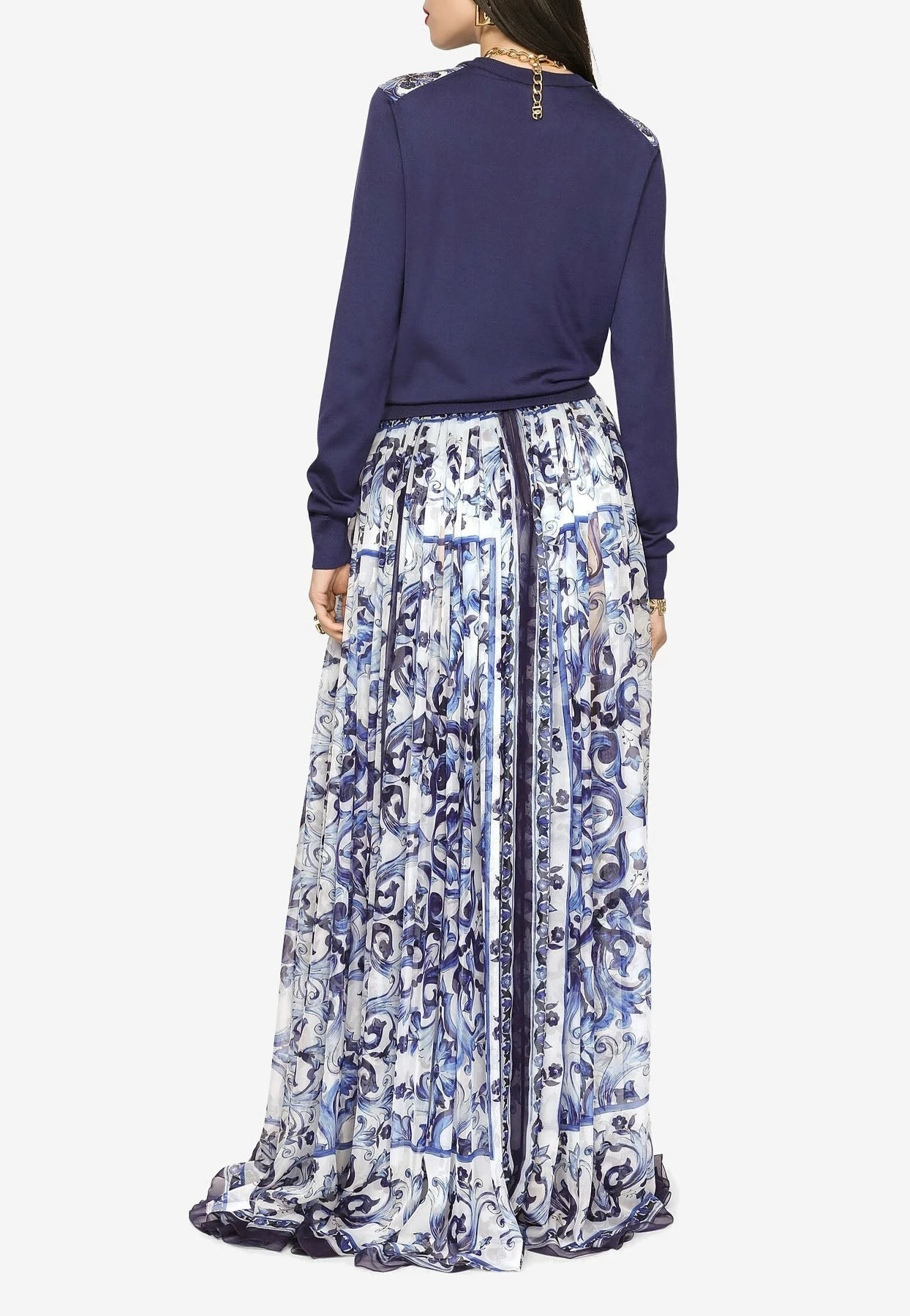 Dolce & Gabbana Majolica Print Maxi Chiffon Skirt Blue 3 Dolce & Gabbana Majolica Print Maxi Chiffon Skirt Blue - Image 3