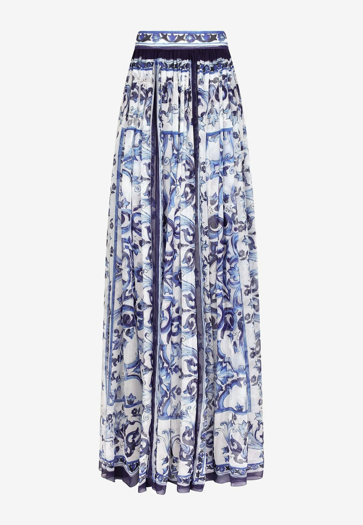 Dolce & Gabbana Majolica Print Maxi Chiffon Skirt Blue 4 Dolce & Gabbana Majolica Print Maxi Chiffon Skirt Blue - Image 4