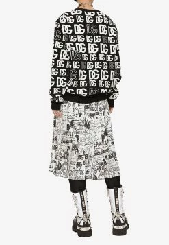 Dolce & Gabbana Crepe De Chine Pleated Graffiti Midi Skirt Monochrome 6 Dolce & Gabbana Crepe De Chine Pleated Graffiti Midi Skirt Monochrome -Evening Dresses Popular Store F4CHST 20IS1OR 20HA4CE 201
