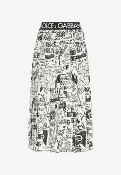 Dolce & Gabbana Crepe De Chine Pleated Graffiti Midi Skirt Monochrome 7 Dolce & Gabbana Crepe De Chine Pleated Graffiti Midi Skirt Monochrome -Evening Dresses Popular Store F4CHST 20IS1OR 20HA4CE 202