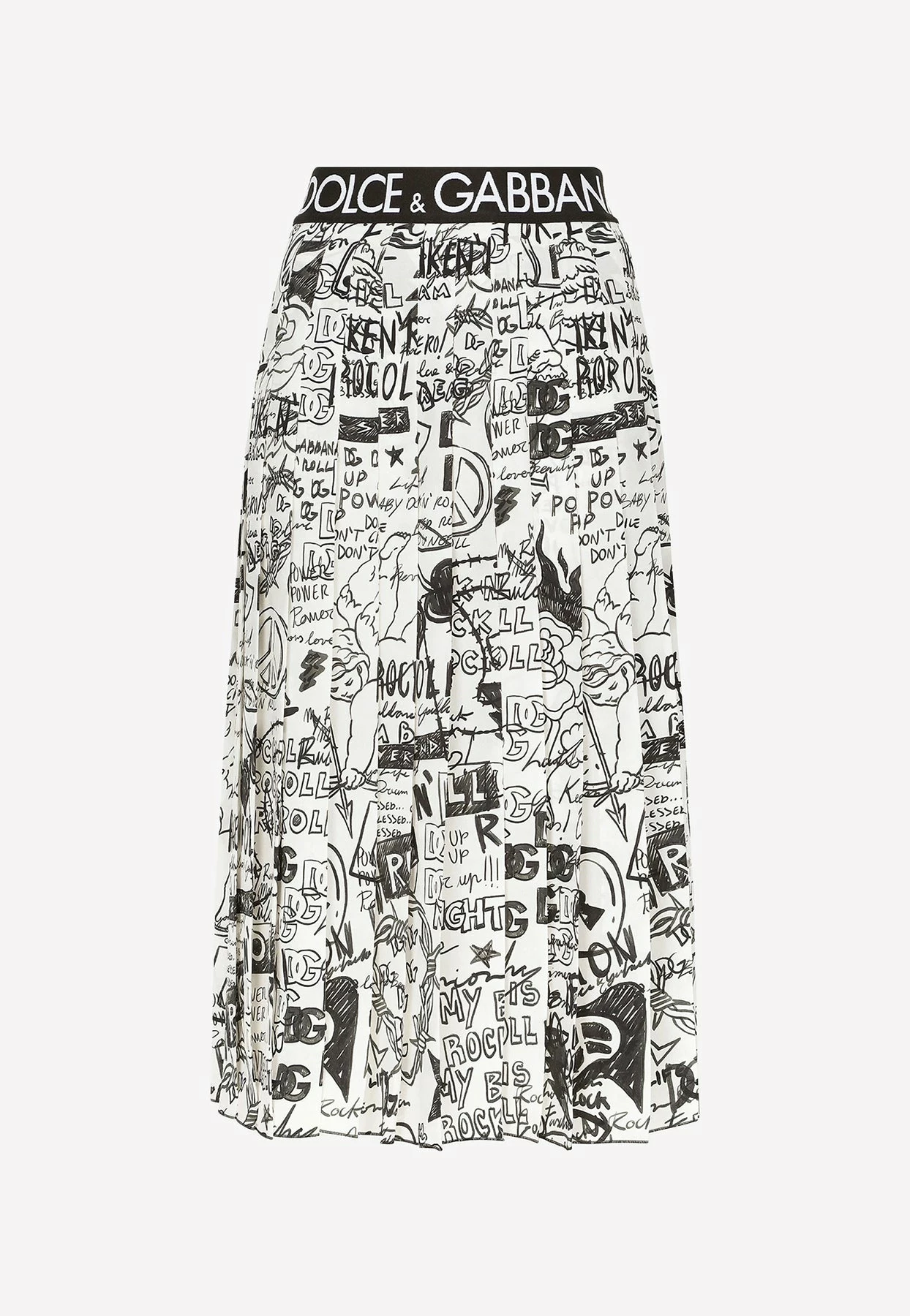 Dolce & Gabbana Crepe De Chine Pleated Graffiti Midi Skirt Monochrome 4 Dolce & Gabbana Crepe De Chine Pleated Graffiti Midi Skirt Monochrome - Image 4