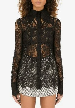 Dolce & Gabbana Long-Sleeved Lace Shirt Black