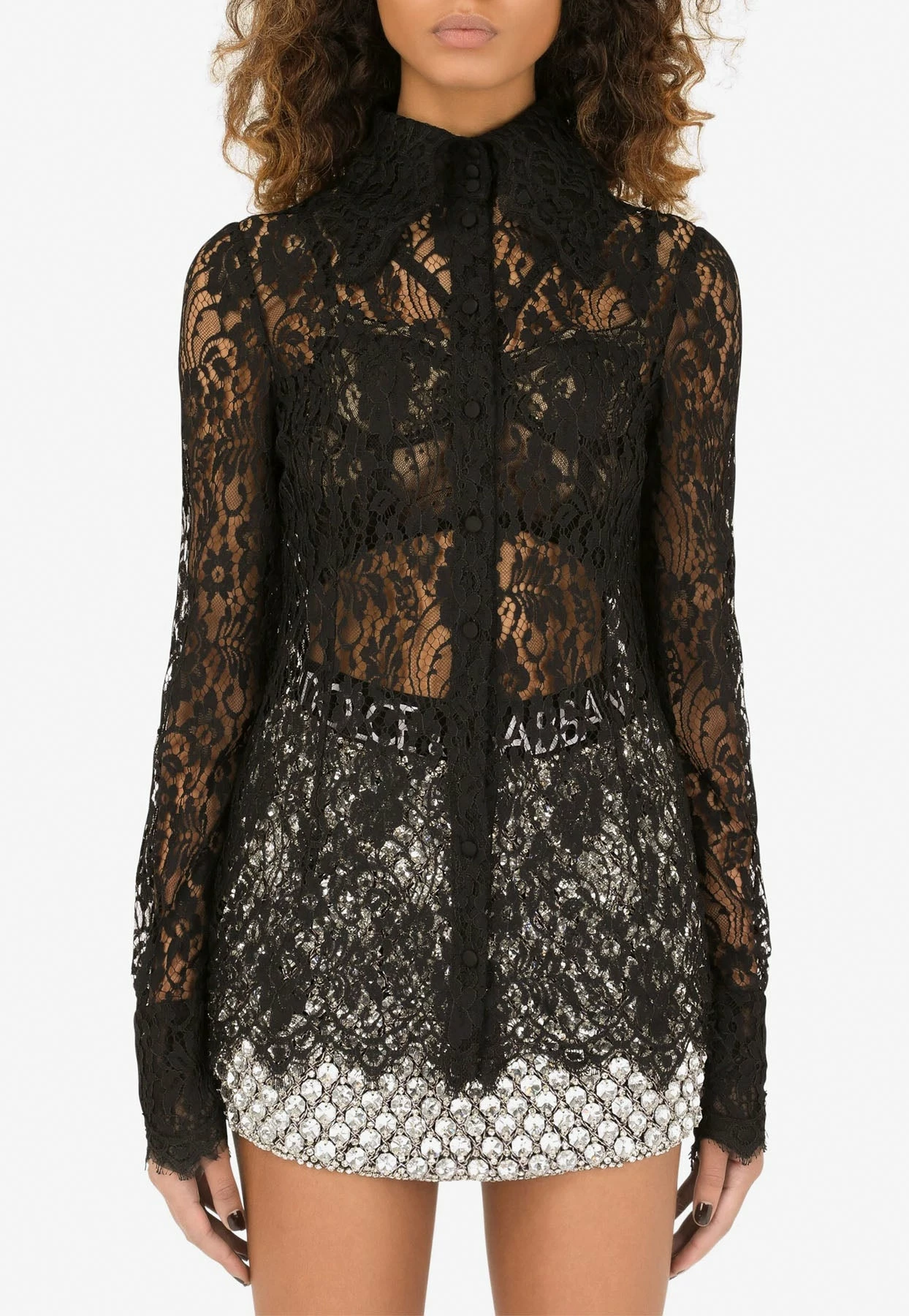 Dolce & Gabbana Long-Sleeved Lace Shirt Black 1 Dolce & Gabbana Long-Sleeved Lace Shirt Black