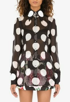 Dolce & Gabbana Polka Dot Print Shirt In Chiffon Monochrome