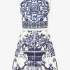 Dolce & Gabbana Majolica Print Brocade Mini Dress Blue