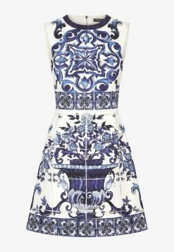 Dolce & Gabbana Majolica Print Brocade Mini Dress Blue