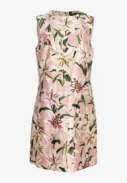 Dolce & Gabbana Lily Print Silk Shantung Mini Dress Pink