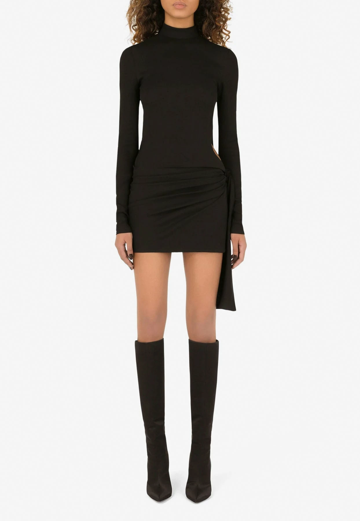 Dolce & Gabbana Cady Mini Dress With Bow Tie Black 1 Dolce & Gabbana Cady Mini Dress With Bow Tie Black