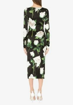 Dolce & Gabbana Floral Print Midi Dress In Satin Multicolor -Evening Dresses Popular Store F6ABJT 20FSA3C 20HN3QE 201