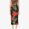 Dolce & Gabbana Floral Print Corset Midi Dress In Satin Red