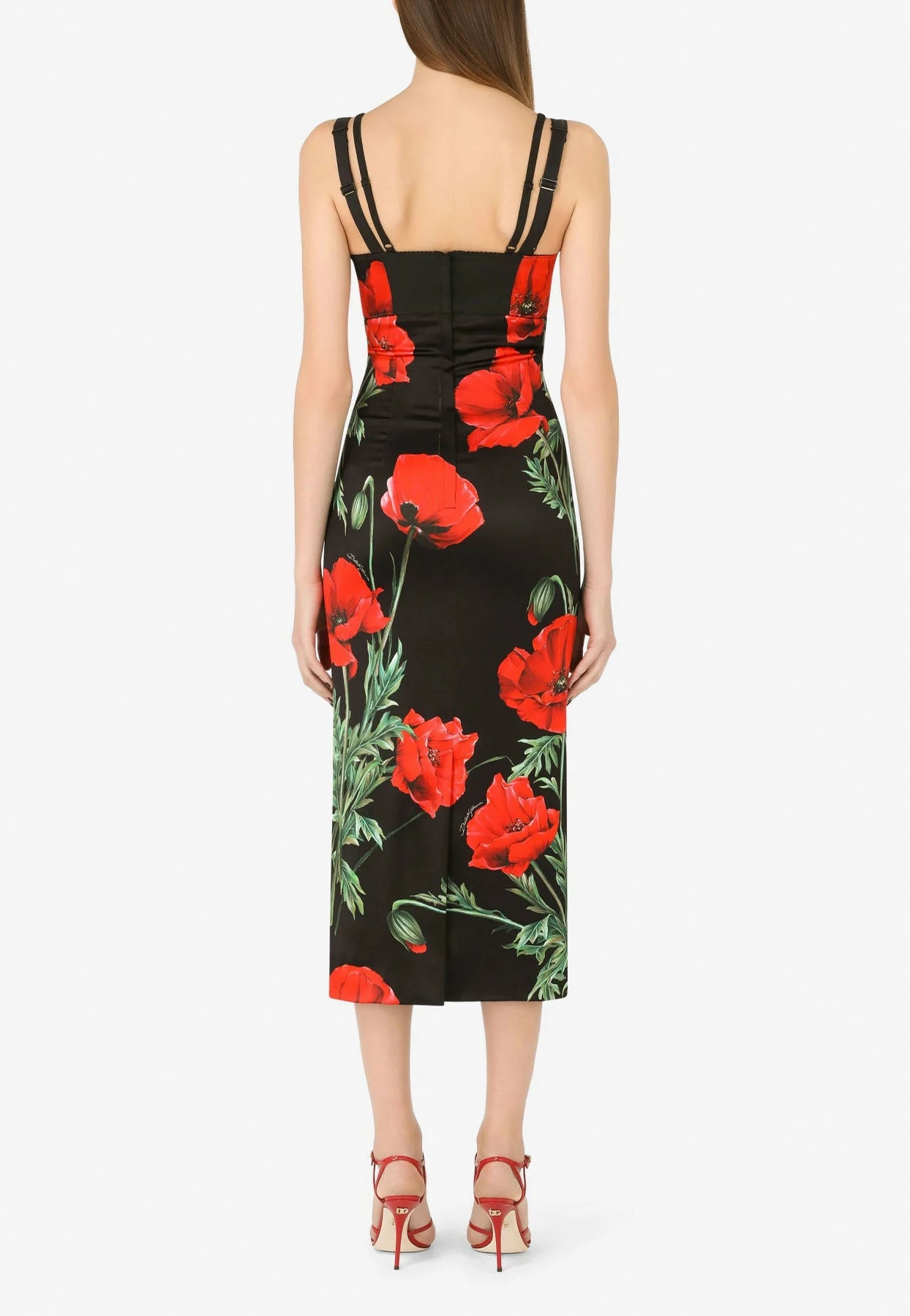 Dolce & Gabbana Floral Print Corset Midi Dress In Satin Red 3 Dolce & Gabbana Floral Print Corset Midi Dress In Satin Red - Image 3