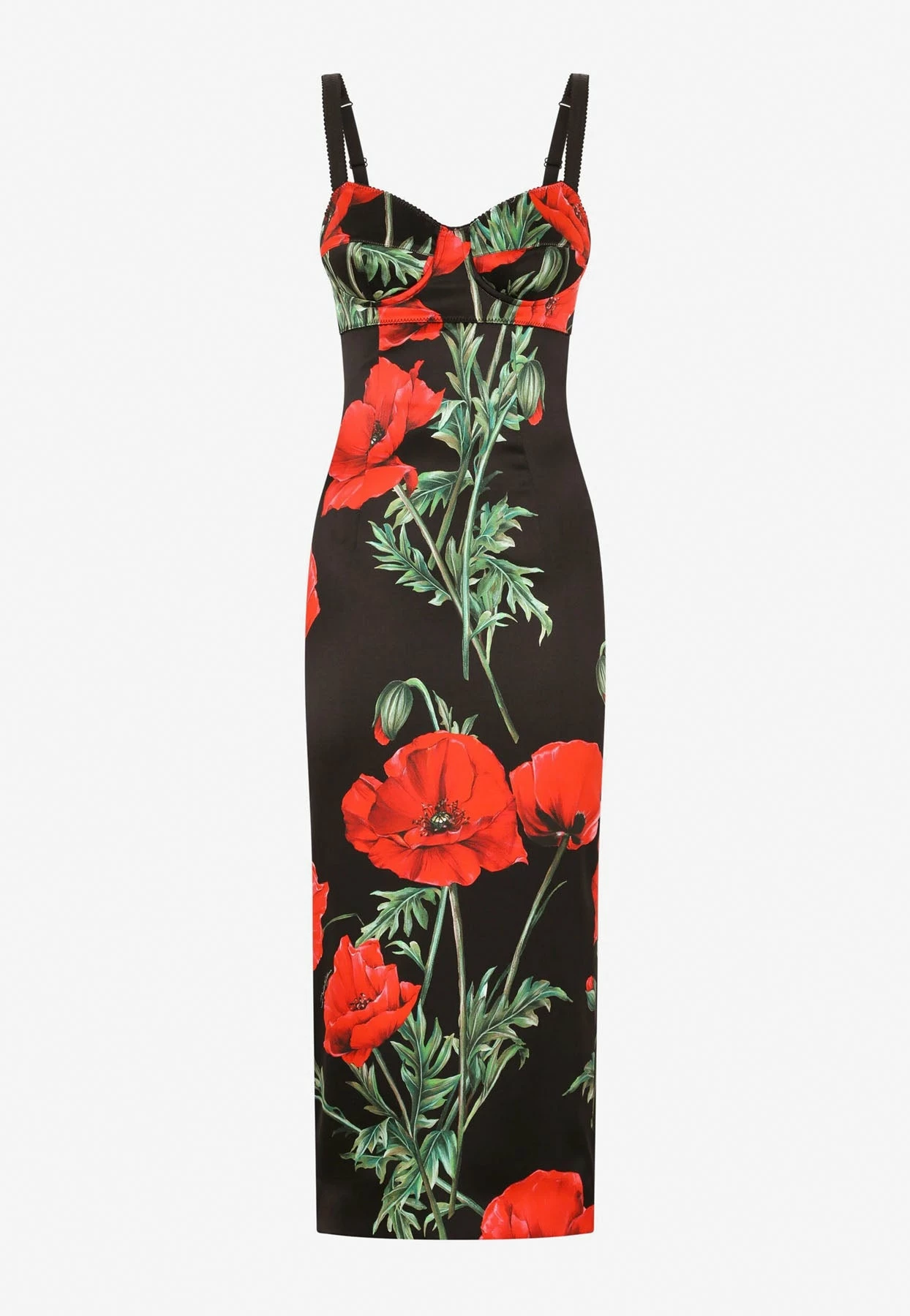 Dolce & Gabbana Floral Print Corset Midi Dress In Satin Red 4 Dolce & Gabbana Floral Print Corset Midi Dress In Satin Red - Image 4