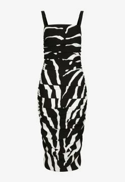 Dolce & Gabbana Zebra Print Ruched Midi Dress Monochrome