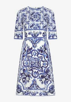 Dolce & Gabbana Majolica Print Charmeuse Tailored Dress Blue -Evening Dresses Popular Store F6ADST 20HPABL 20HA3TN