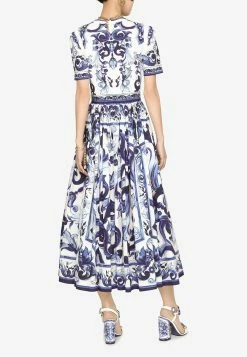 Dolce & Gabbana Majolica Print Pleated Poplin Midi Dress Blue -Evening Dresses Popular Store F6ADVT 20HH5BH 20HA3TN 201