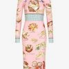 Dolce & Gabbana Bread Print Charmeuse Midi Dress Pink