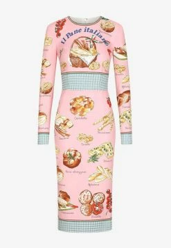 Dolce & Gabbana Bread Print Charmeuse Midi Dress Pink