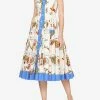 Dolce & Gabbana Pasta Print Pleated Midi Dress Multicolor