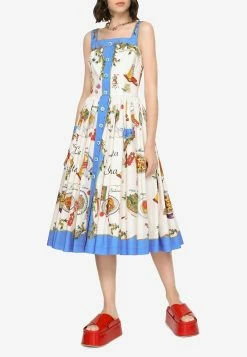 Dolce & Gabbana Pasta Print Pleated Midi Dress Multicolor