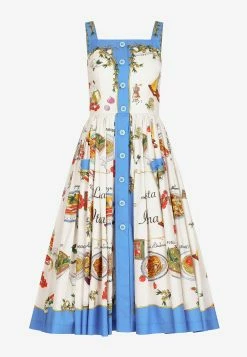 Dolce & Gabbana Pasta Print Pleated Midi Dress Multicolor -Evening Dresses Popular Store F6AEAT 20HH5BK 20HD3UL 202
