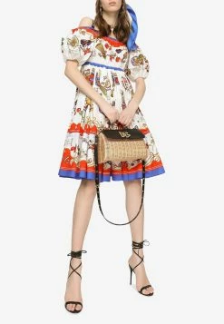 Dolce & Gabbana Pasta Print Off-Shoulder Poplin Dress Multicolor