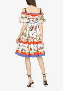Dolce & Gabbana Pasta Print Off-Shoulder Poplin Dress Multicolor -Evening Dresses Popular Store F6AEBT 20HH5BJ 20HA3UP 201