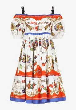 Dolce & Gabbana Pasta Print Off-Shoulder Poplin Dress Multicolor -Evening Dresses Popular Store F6AEBT 20HH5BJ 20HA3UP 202