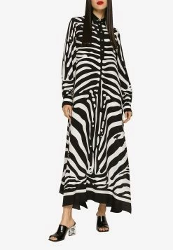 Dolce & Gabbana Zebra Print Silk Twill Kaftan Monochrome