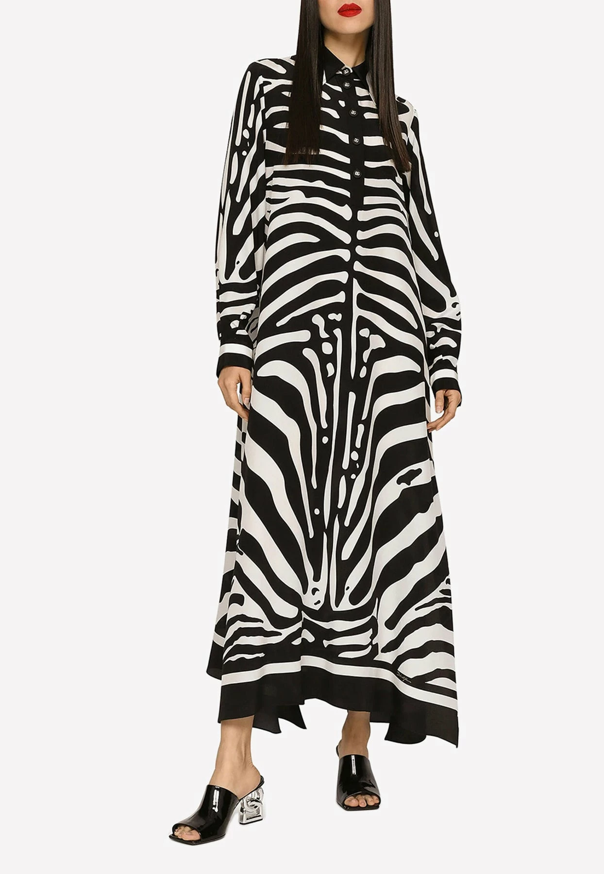 Dolce & Gabbana Zebra Print Silk Twill Kaftan Monochrome 1 Dolce & Gabbana Zebra Print Silk Twill Kaftan Monochrome