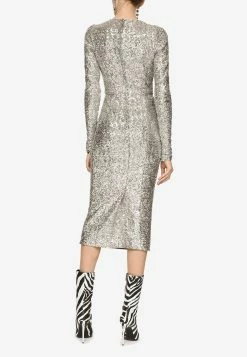 Dolce & Gabbana Long-Sleeved Sequined Midi Dress Silver -Evening Dresses Popular Store F6AFDT 20HLM5T 20S0998 201