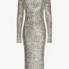 Dolce & Gabbana Long-Sleeved Sequined Midi Dress Silver