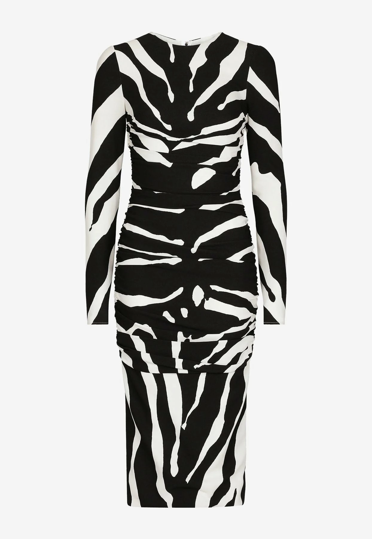 Dolce & Gabbana Zebra Print Ruched Cady Midi Dress Monochrome 1 Dolce & Gabbana Zebra Print Ruched Cady Midi Dress Monochrome