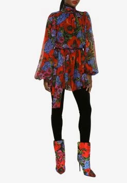 Dolce & Gabbana Meadow Print Mini Chiffon Dress Multicolor